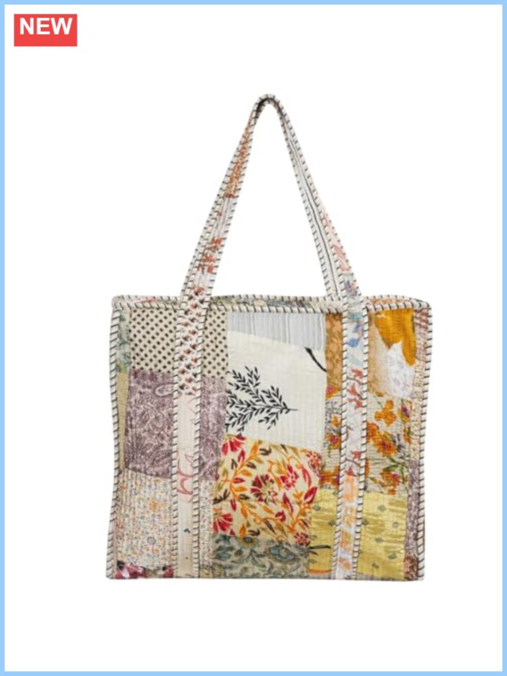 INDACORIFY Quilted Silk Shopper Tote Bag Indian Print Handmade Zipper